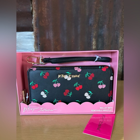 Betsey Johnson Handbags - NWT- Betsey Johnson Cherry Embroidered wrislet wallet